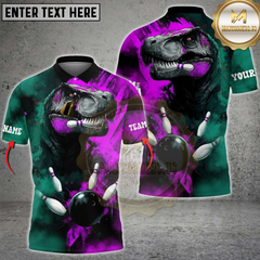 Maxcorners Bowling Dinosaur Smash Ball Design Personalized Name 3D Unisex Shirt