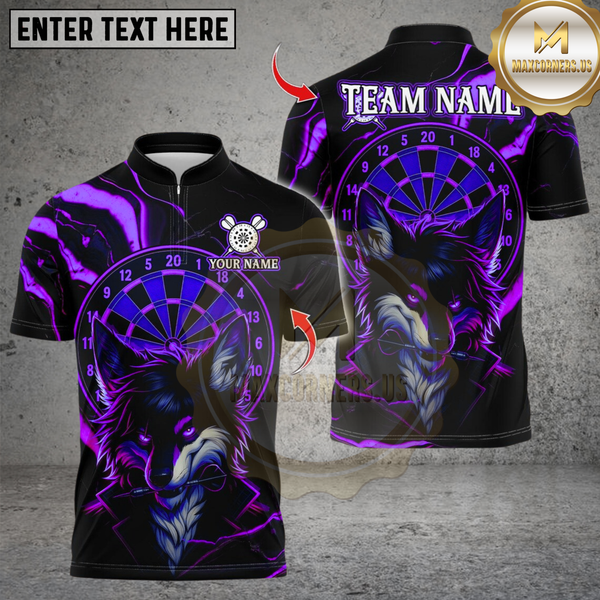 Maxcorners Darts Cool Wolf Neon With Dartboard Multicolor Customized Name, Team Name 3D Shirts