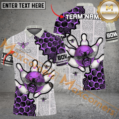 Maxcorners Ball And Pins Let It Bee Bowling Jersey Multicolor Option Customized Name, Team Name 3D Polo Shirt