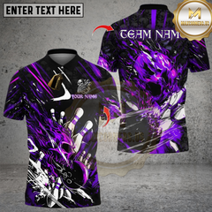 Maxcorners Bowling Flame Skull Strike Multicolor Customized Name, Team Name 3D Shirts