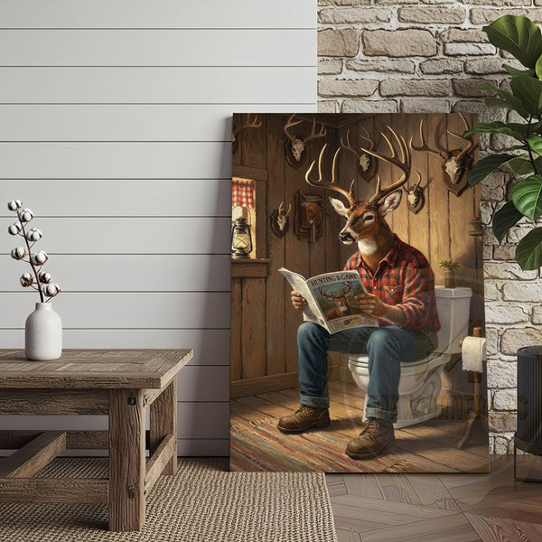 Maxcorners Deer Relaxing in Bathtub with Whiskey Glass Wrapped Canvas