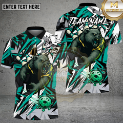 Maxcorners Bear Bowling Shirt Ferocious Bear Mascot with Bowling Pins and Ball Multioptions Personalized Name, Team Name Unisex 3D Shirt (4 Colors)