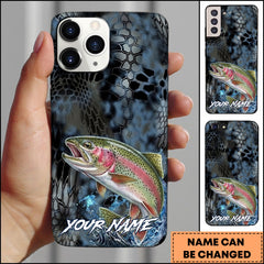 Maxcorners Trout Fishing Phone Case  Dark Hexagon Texture Smoke Blue Art Personalized Name Phone Case