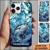 Maxcorners Fishing Phone Case Blue Water Splash Fish Art Personalized Name 3D Phone Case (10 Fish Species)
