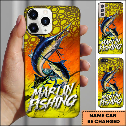 Maxcorners Marlin Fishing Honeycomb Orange Yellow Personalized Name 3D Phone Case