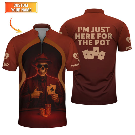 Maxcorners Custom Name Funny Poker Shirts, Skeleton Card Player Polos, Poker Shirt For Men's LM1009