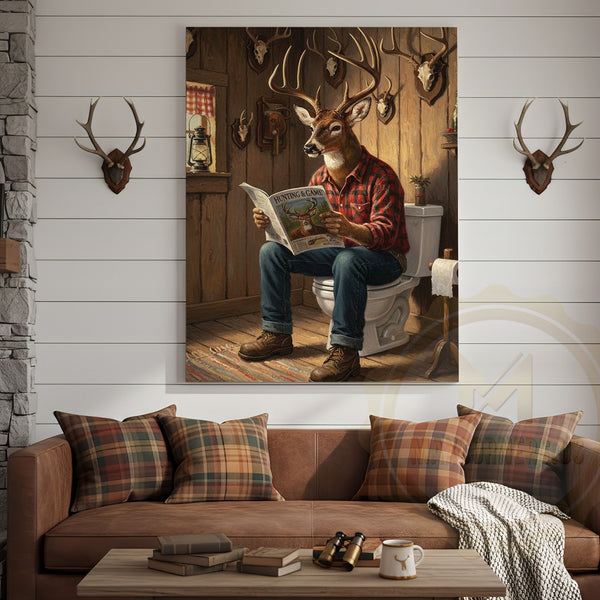 Maxcorners Deer Relaxing in Bathtub with Whiskey Glass Wrapped Canvas