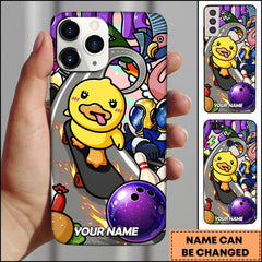 Maxcorners Bowling Cartoon Duck Skateboard Action Art Personalized Name Phone Case