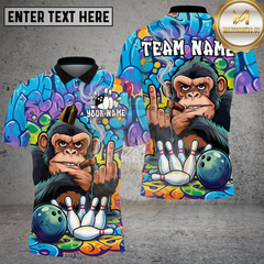 Maxcorners Bowling Shirt Cool Chimp Smoking Cigar Graffiti Art Multioptions Personalized Name, Team Name 3D Shirt (4 Colors)