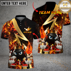 Maxcorners Bowling Royal Flames Multicolor Customized Name, Team Name 3D Polo Shirt