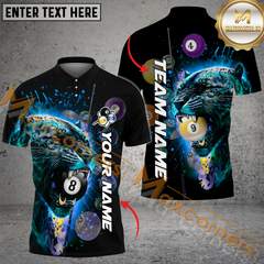 Maxcorners Ball 8, Ball 9 Leon Leopard Painting Art Billiard Jersey Multicolor Options Personalized Name, Team Name 3D Polo Shirt