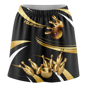Maxcorners Bowling Luxury Gold Ball And Pins Personalized 3D Skirts With Shorts