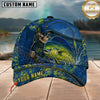 Maxcorners Fishing Skull Fisherman Blue Yellow Splash Personalized 3D Cap