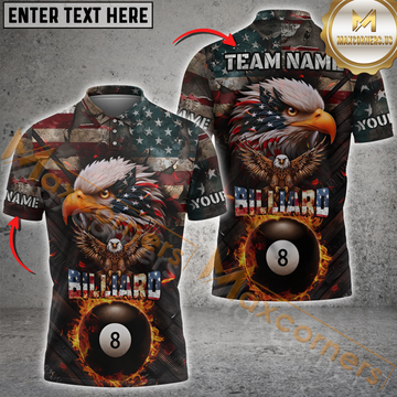 Maxcorners Billiard American Flag 8 Ball Pool Fire Eagle Personalized Name 3D Unisex Shirt