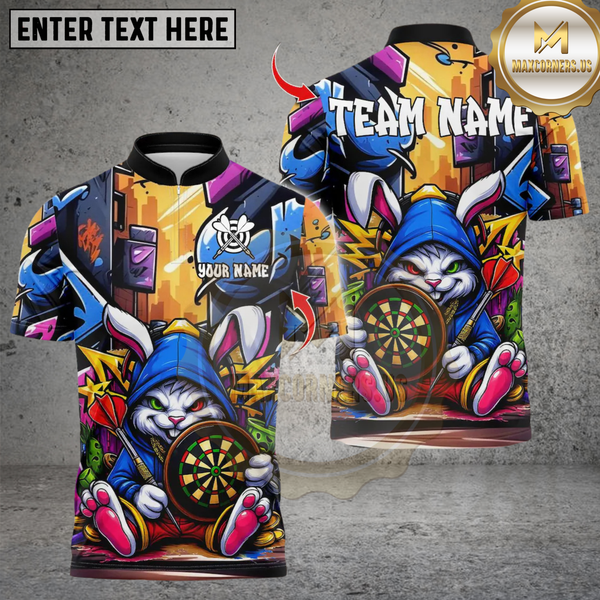 Maxcorners Darts Cool Bunny Street Style Graffiti Multicolor Customized Name, Team Name 3D Shirts