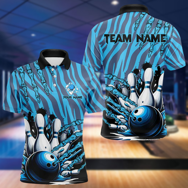Maxcorners Funny Claw Blue Camo Men'S Bowling Outfits Custom Bowling Polo, Quarter Zip Shirts Team Jerseys LM123