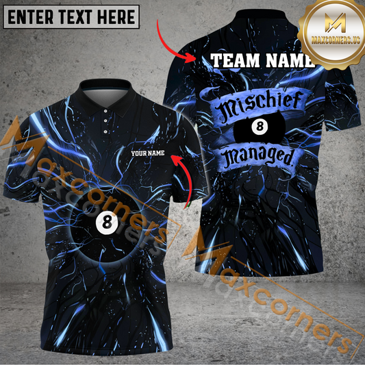 Maxcorners Billiard Ball 8 Mischief Managed Multicolor Options Personalized Name, Team Name 3D Polo Shirt (4 Colors)