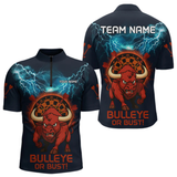 Maxcorners Men's Custom Darts Shirt With Red Angry Bull Lightning Effect And Flame Dartboard LM1605