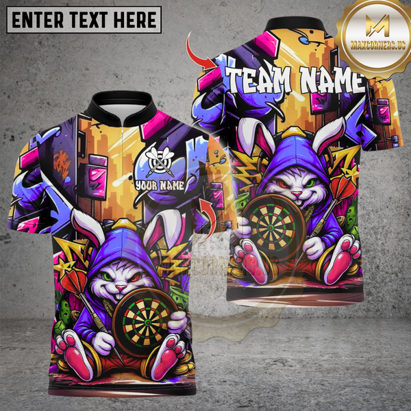 Maxcorners Darts Cool Bunny Street Style Graffiti Multicolor Customized Name, Team Name 3D Shirts