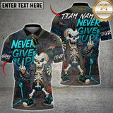 Maxcorners Bowling Never Give Up Punk Skeleton Multicolor Customized Name, Team Name 3D Shirt