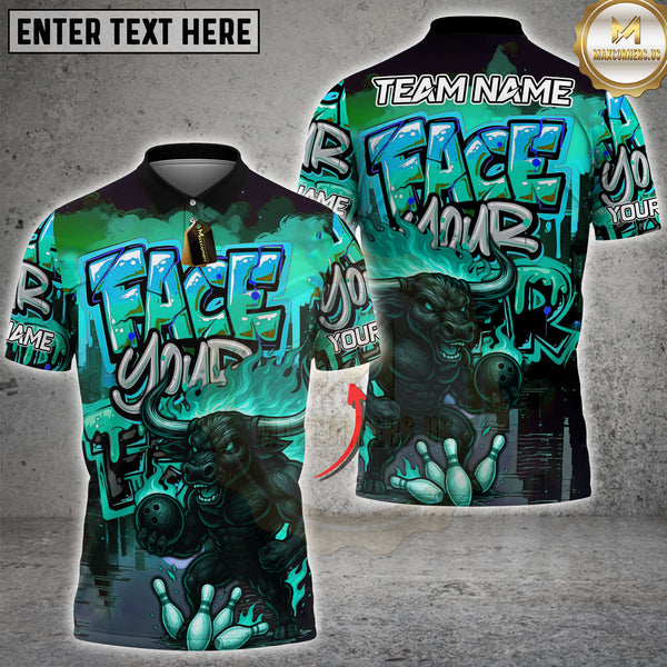 Maxcorners Bowling Shirt Face Your Fear Graffiti Minotaur Multioptions Personalized Name, Team Name Unisex 3D Shirt (4 Colors)