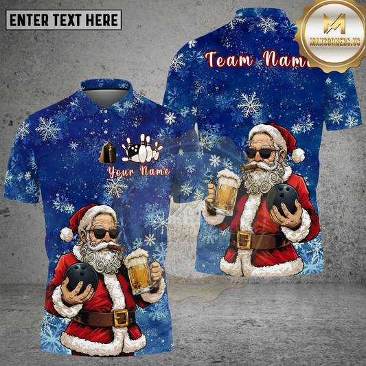 Maxcorners Bowling Santa Claus Christmas Snowflake Design Multi Options Personalized Name Team Name 3D Shirt