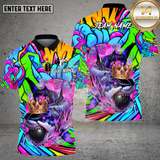Maxcorners Bowling King Shark Graffiti Neon Art Design Multi Options Personalized Name Team Name 3D Shirt