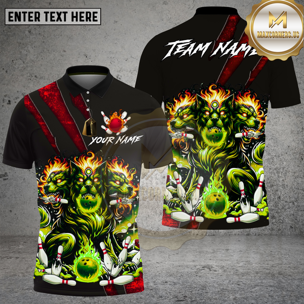 Maxcorners Bowling Cerberus Fire Beast Hell Flame Design Multi Options Personalized Name Team Name 3D Shirt