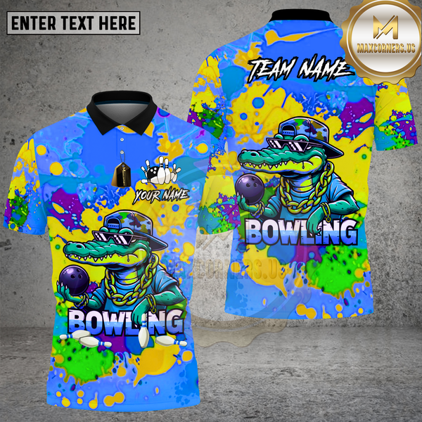 Maxcorners Bowling Crocodile Graffiti Splash Streetwear Design Multi Options Personalized Name Team Name 3D Shirt