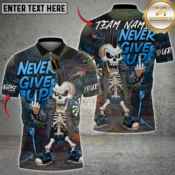 Maxcorners Bowling Never Give Up Punk Skeleton Multicolor Customized Name, Team Name 3D Shirt