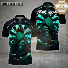 Maxcorners Dartboard Grim Reaper Red Hood Skull Design Multi Options Personalized Name Team Name 3D Shirt