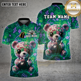 Maxcorners Bowling Cute Teddy Bear Neon Graffiti Style Multi Options Personalized Name Team Name 3D Shirt
