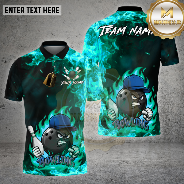 Maxcorners Bowling Flame Ball Cartoon Fire Style Multi Options Personalized Name Team Name 3D Shirt