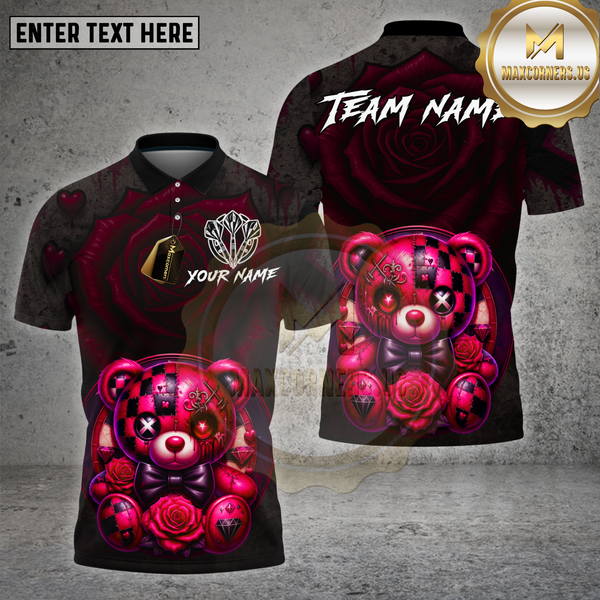 Maxcorners Dartboard Dark Teddy Bear Rose Diamond Design Multi Options Personalized Name Team Name 3D Shirt