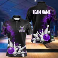Maxcorners Custom Purple Strike Bowling Polo Shirts For Men Bowling Team Jerseys Bowling League Shirts LM113