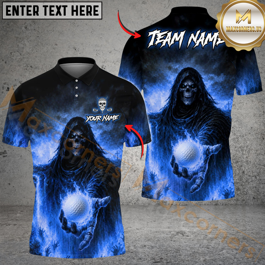 Maxcorners Golf Grim Reaper Hellfire Design Personalized Name, Team Name 3D Shirt (4 Colors)