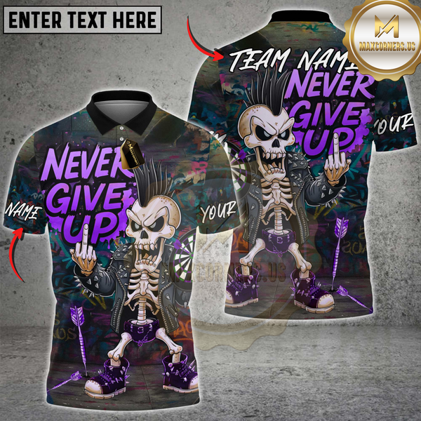 Maxcorners Bowling Never Give Up Punk Skeleton Multicolor Customized Name, Team Name 3D Shirt