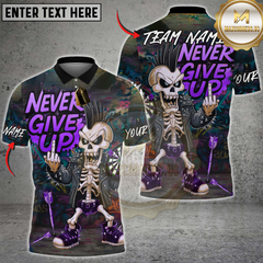 Maxcorners Bowling Never Give Up Punk Skeleton Multicolor Customized Name, Team Name 3D Shirt