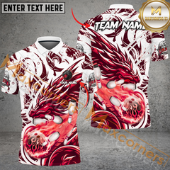 Maxcorners Ball And Pins Blasting Dragon Bowling Jersey Multicolor Option Customized Name, Team Name 3D Polo Shirt