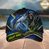 Maxcorners Fishing Grim Reaper Blue Green Splash Personalized 3D Cap
