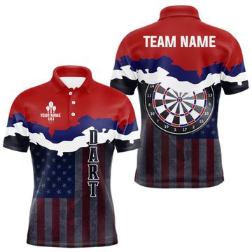 Maxcorners Men's Custom Darts Shirt With American Flag Pattern And Colorful Dartboard LM1605