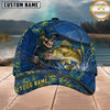 Maxcorners Fishing Skull Fisherman Blue Yellow Splash Personalized 3D Cap