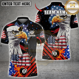 Maxcorners Billiards Sport USA Eagle Fire 8 Ball Flag Design Personalized Name 3D Unisex Shirt