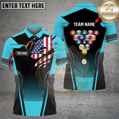 Maxcorners Billiards American Flag Edition Multicolor Customized Name, Team Name 3D Shirts