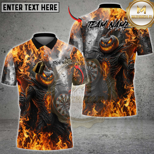 Maxcorners Darts Pumpkin Fire Halloween Multicolor Customized Name, Team Name 3D Shirts