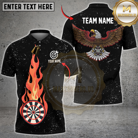 Maxcorners Darts Sport Fire Target Eagle Wing Black Texture Personalized Name 3D Unisex Shirt