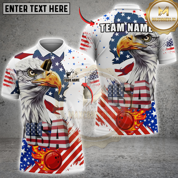 Maxcorners Bowling Sport USA Eagle Fire Ball Flag Personalized Name 3D Unisex Shirt
