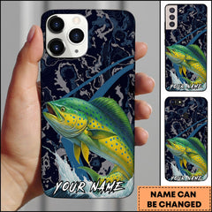 Maxcorners Mahi-mahi Fishing Dark Water Topographic Pattern Personalized Name Phone Case