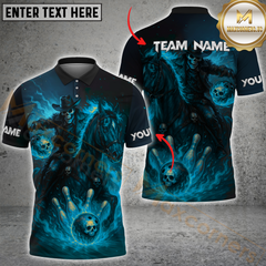 Maxcorners Bowling Shirt Fiery Cowboy Skeleton Ghost Rider Style Personalized Name, Team Name 3D Shirt (4 Colors)