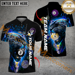 Maxcorners Ball 8, Ball 9 Leon Leopard Painting Art Billiard Jersey Multicolor Options Personalized Name, Team Name 3D Polo Shirt